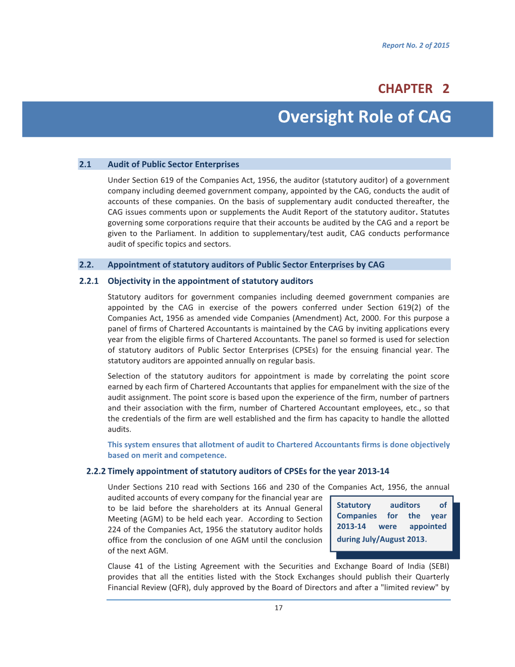 Oversight Role of CAG