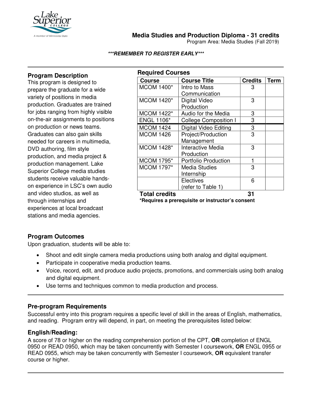 Media Studies and Production Diploam Program Guide