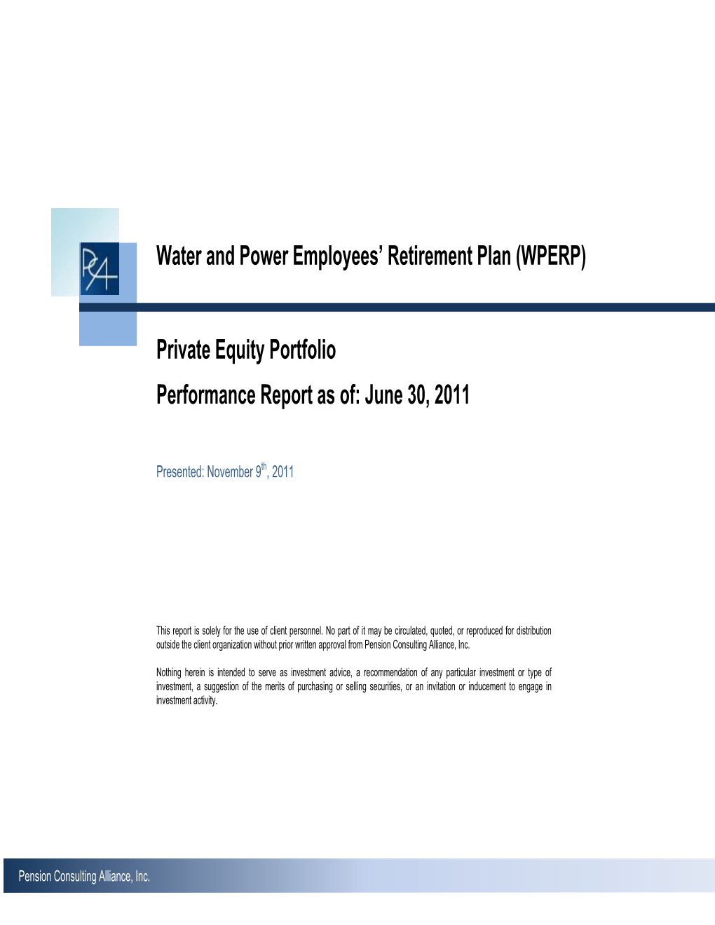 Private Equity Portfolio Performance Report As Of