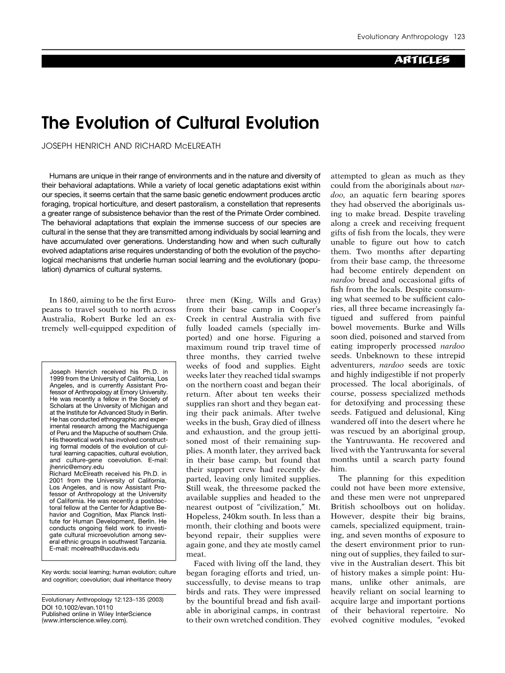 The Evolution of Cultural Evolution