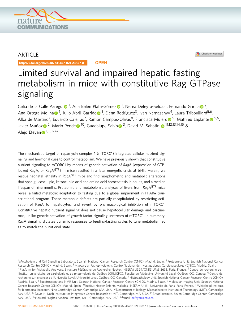 Limited Survival and Impaired Hepatic Fasting Metabolism in Mice with Constitutive Rag Gtpase Signaling