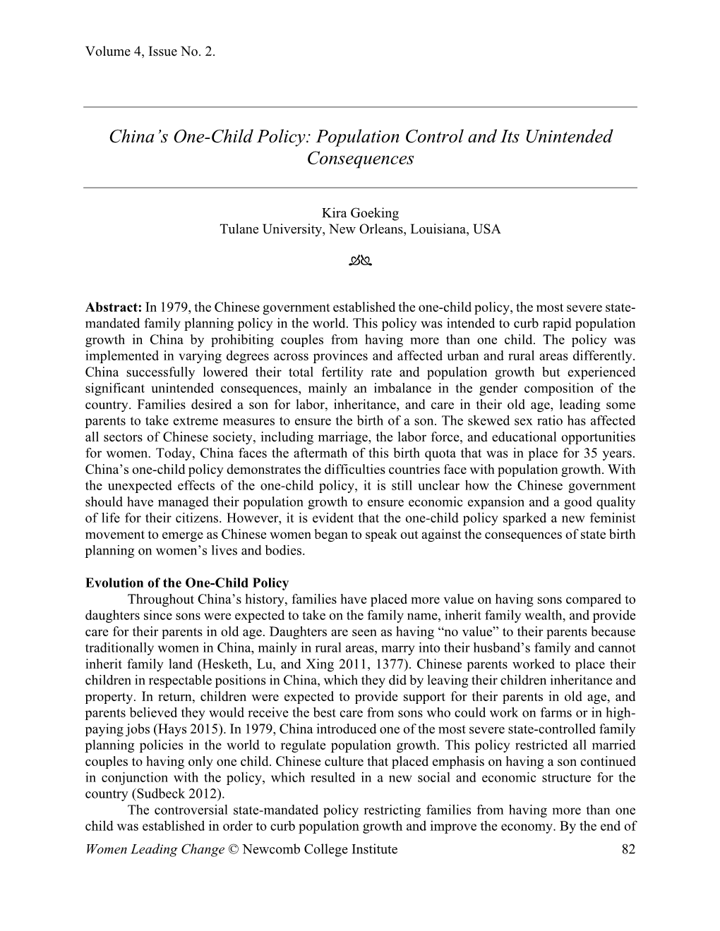 China's One-Child Policy: Population Control and Its Unintended