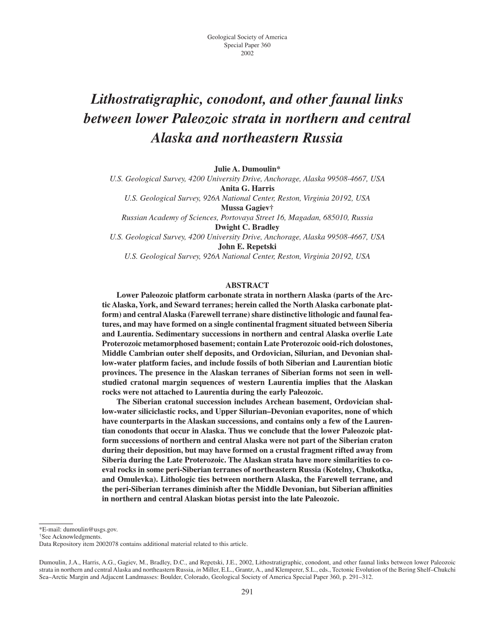 Lithostratigraphic, Conodont, and Other Faunal Links Between Lower Paleozoic Strata in Northern and Central Alaska and Northeastern Russia