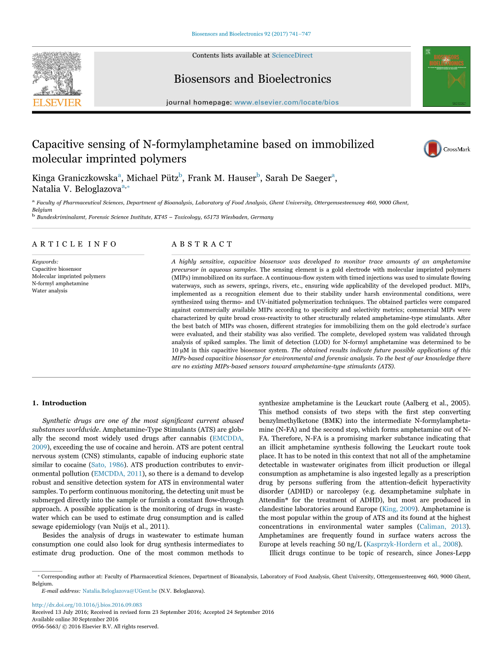 Capacitive Sensing of N-Formylamphetamine Based on Immobilized Molecular Imprinted Polymers