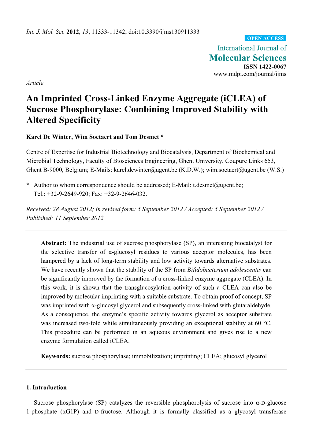 Of Sucrose Phosphorylase: Combining Improved Stability with Altered Specificity