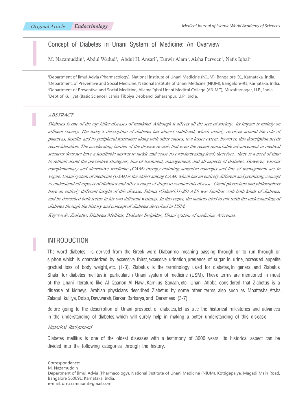 Concept of Diabetes in Unani System of Medicine: an Overview