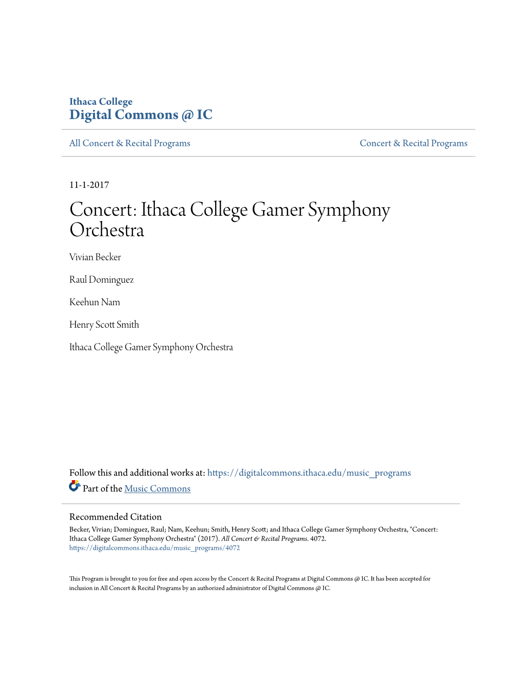 Concert: Ithaca College Gamer Symphony Orchestra Vivian Becker