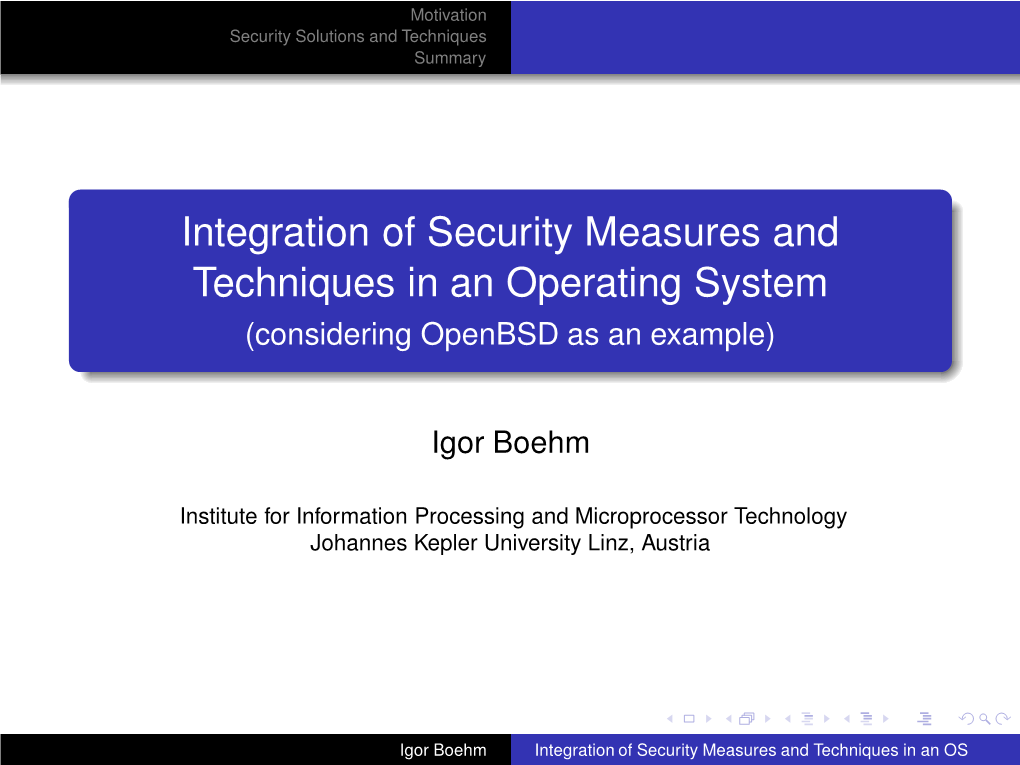 Integration of Security Measures and Techniques in an Operating System (Considering Openbsd As an Example)