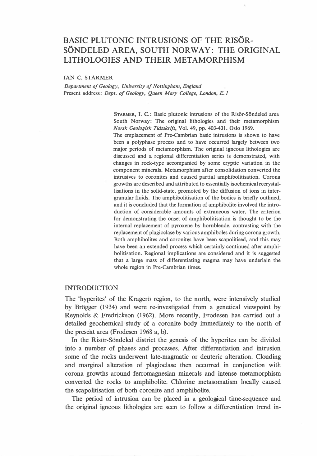 The Original Lithologies and Their Metamorphism