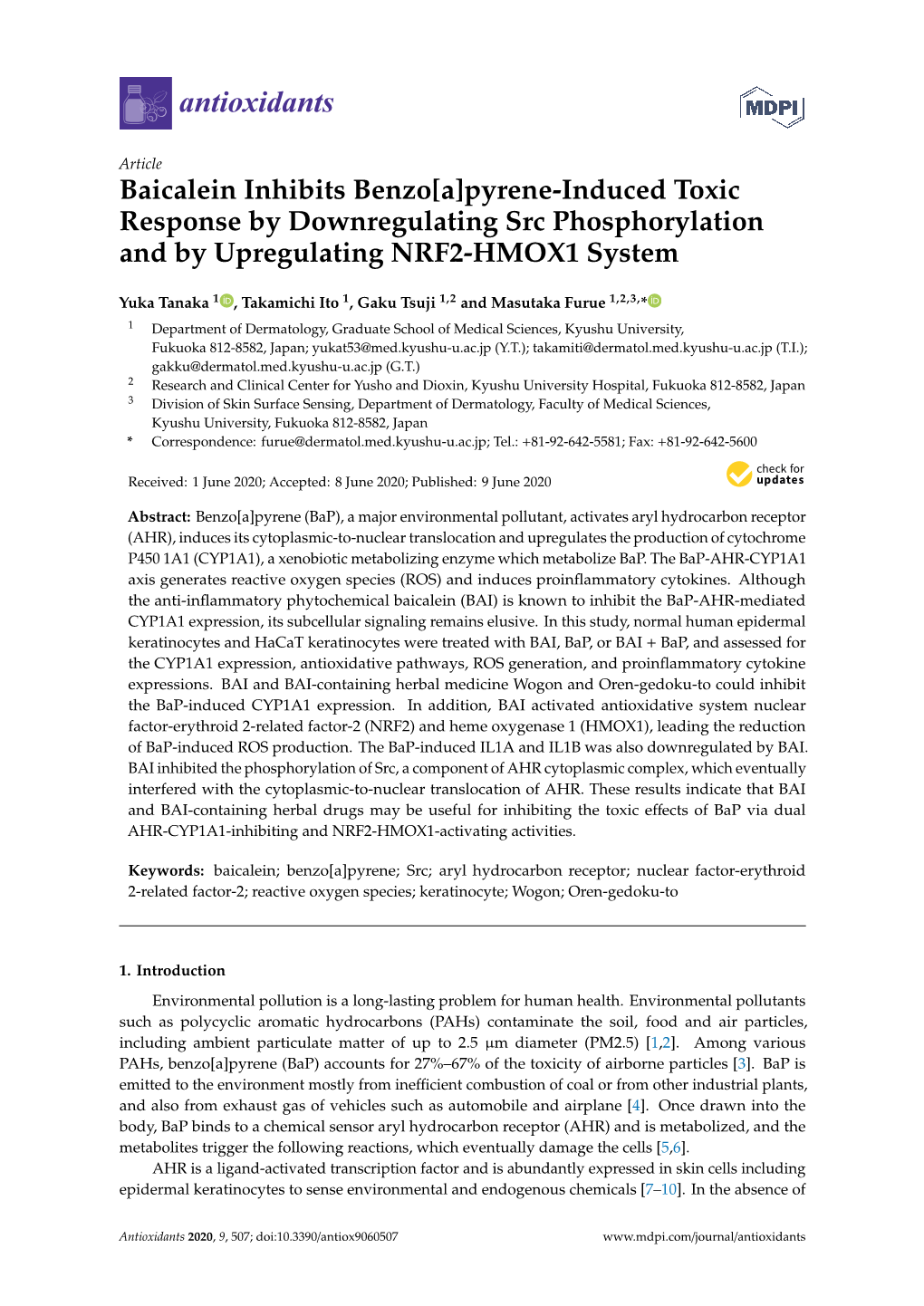 Baicalein Inhibits Benzo [A] Pyrene-Induced Toxic Response by Downregulating Src Phosphorylation and by Upregulating NRF2-HMOX1 System