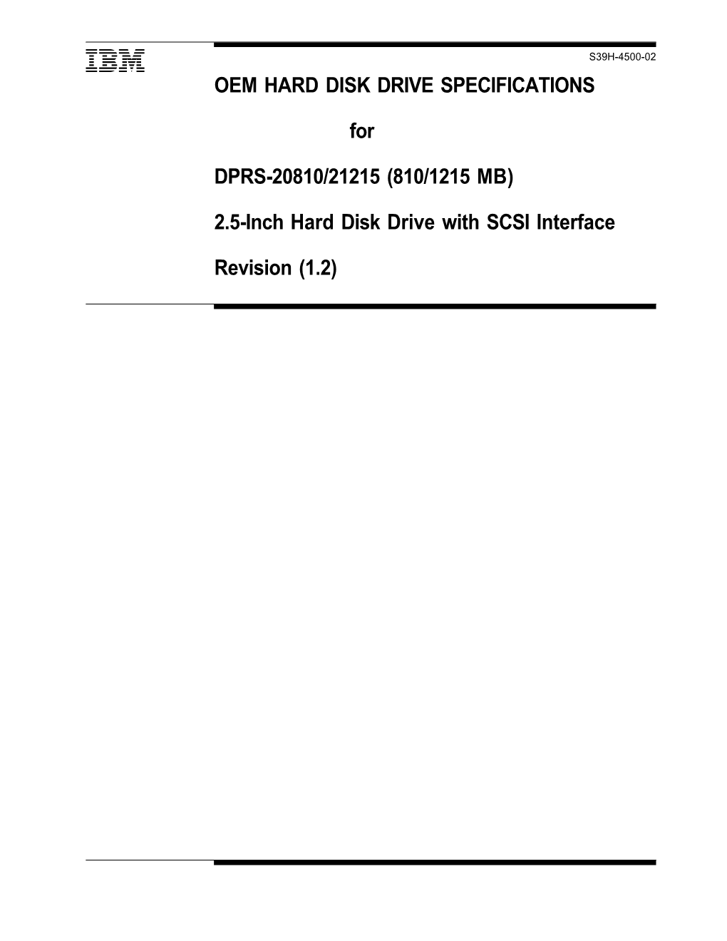 OEM HARD DISK DRIVE SPECIFICATIONS for DPRS