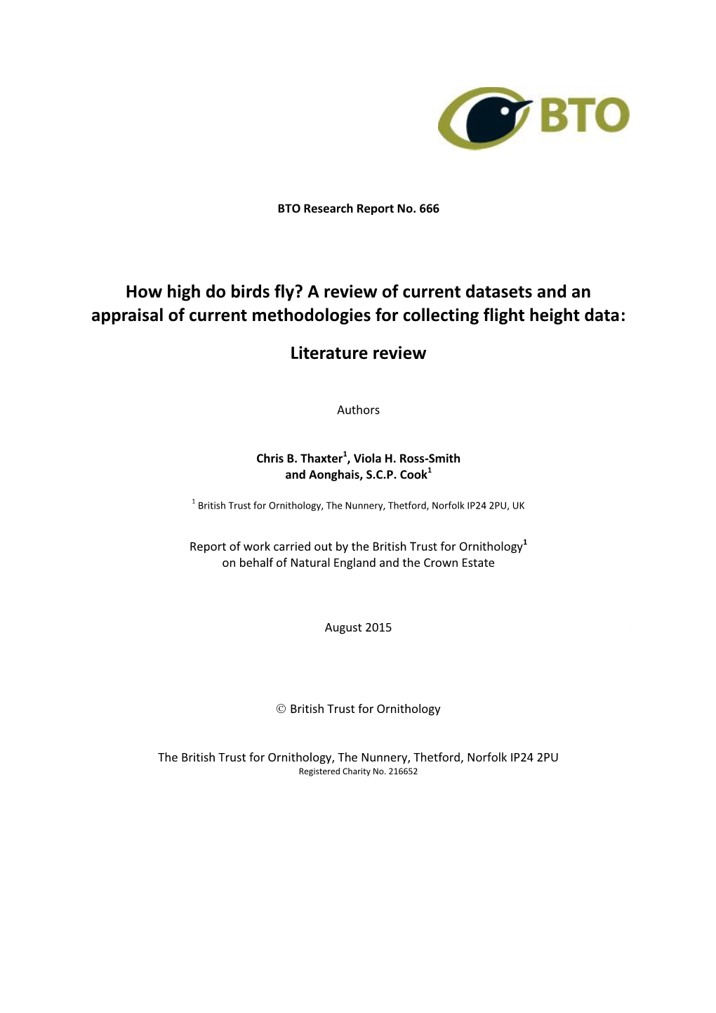 How High Do Birds Fly? a Review of Current Datasets and an Appraisal of Current Methodologies for Collecting Flight Height Data: Literature Review