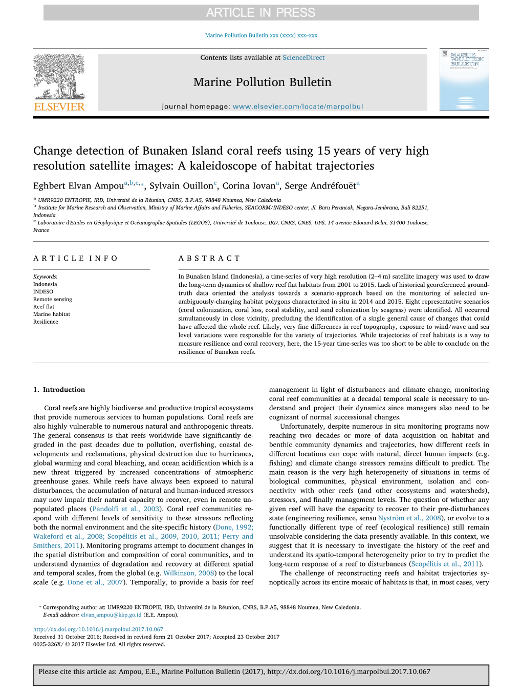 Change Detection of Bunaken Island Coral Reefs Using 15Years of Very