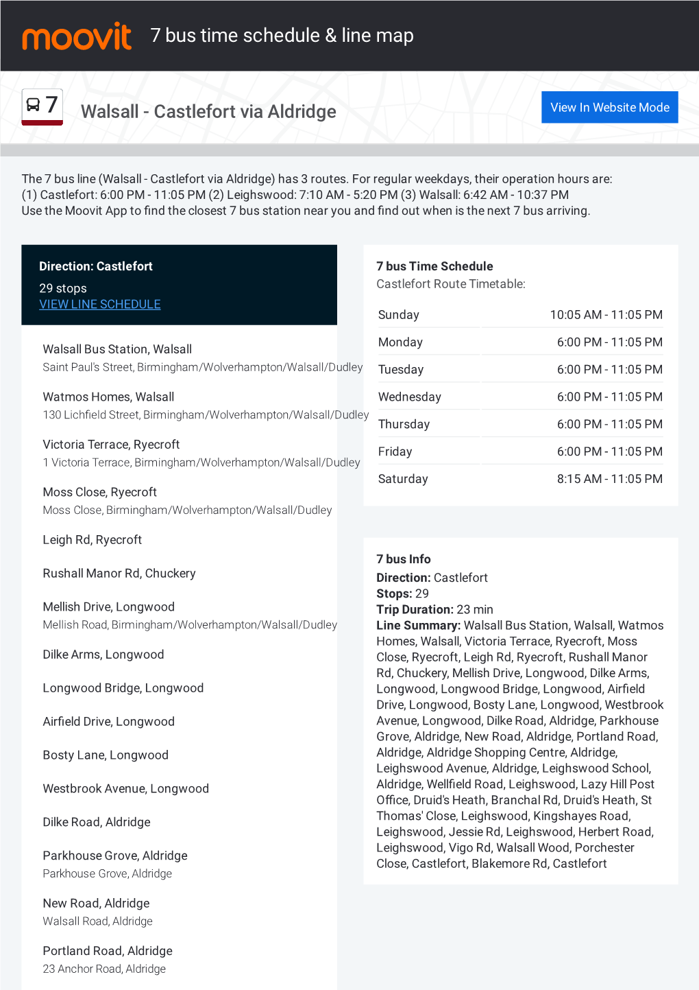 7 Bus Time Schedule & Line Route