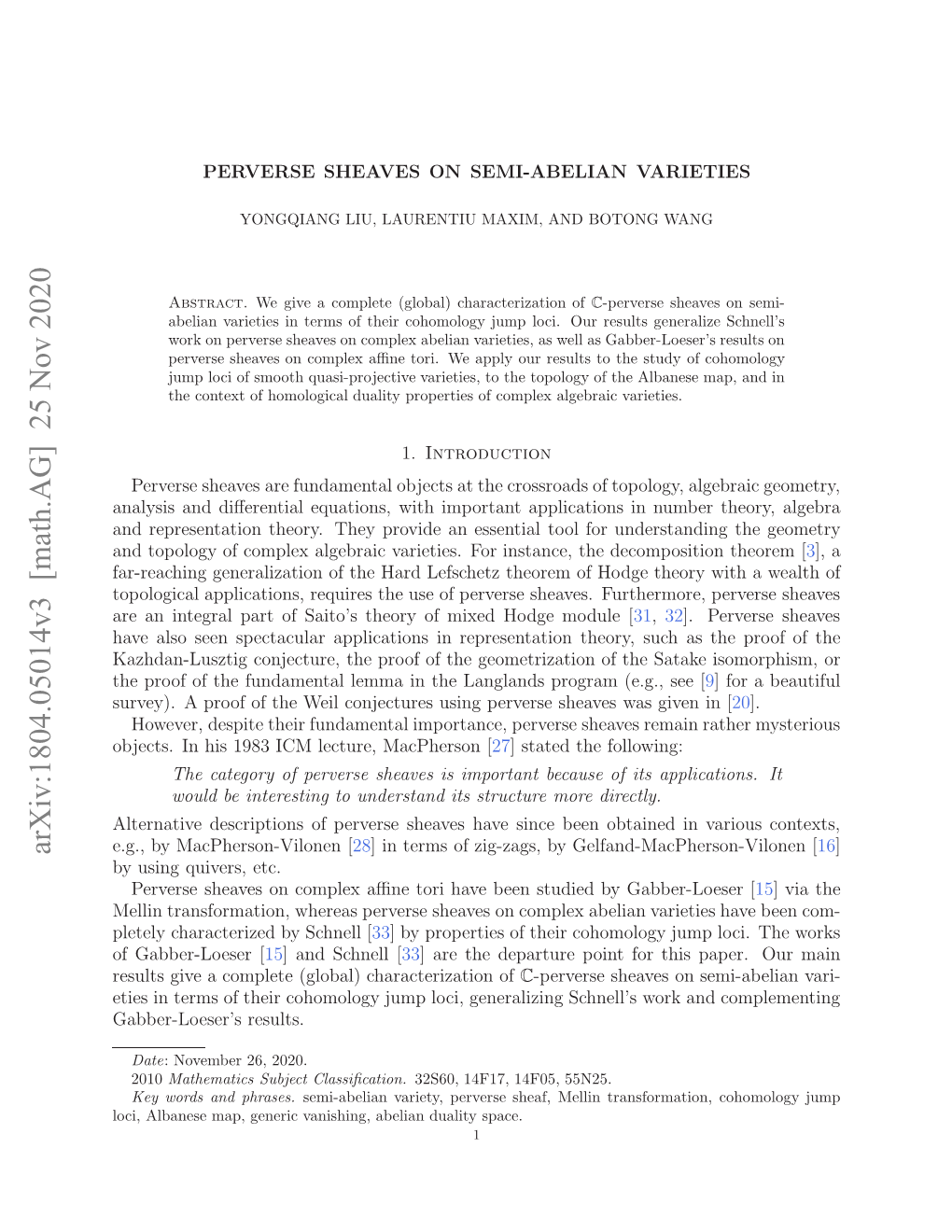 Arxiv:1804.05014V3 [Math.AG] 25 Nov 2020 N Oooyo Ope Leri Aite.Frisac,Tedeco the U Instance, for for Varieties