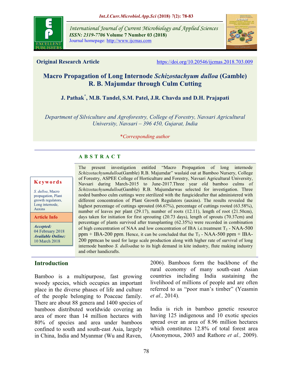 Macro Propagation of Long Internode Schizostachyum Dulloa (Gamble) R