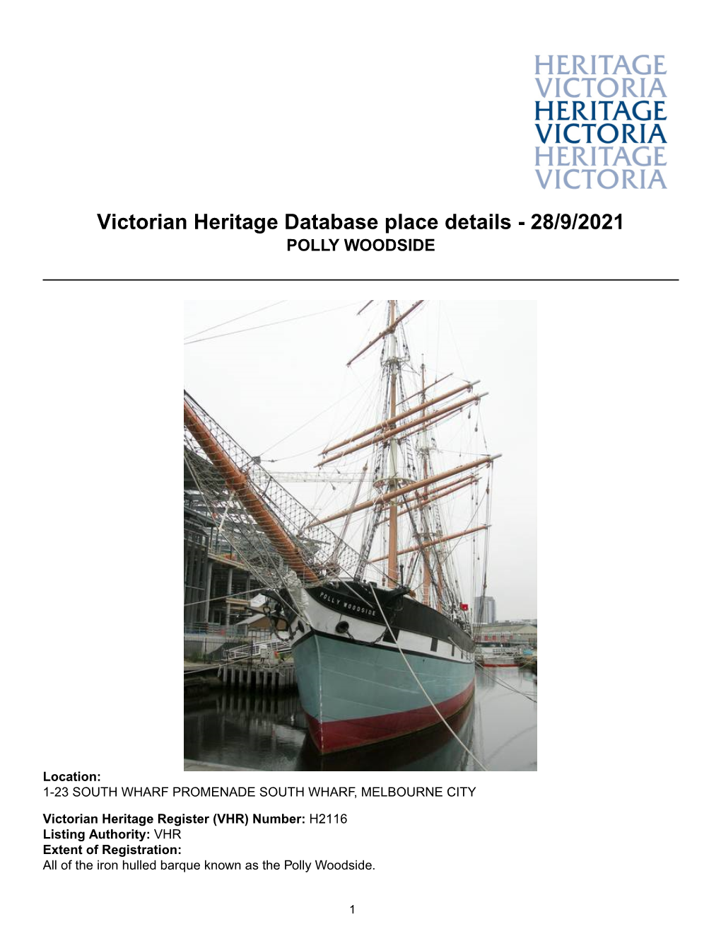 Victorian Heritage Database Place Details - 28/9/2021 POLLY WOODSIDE