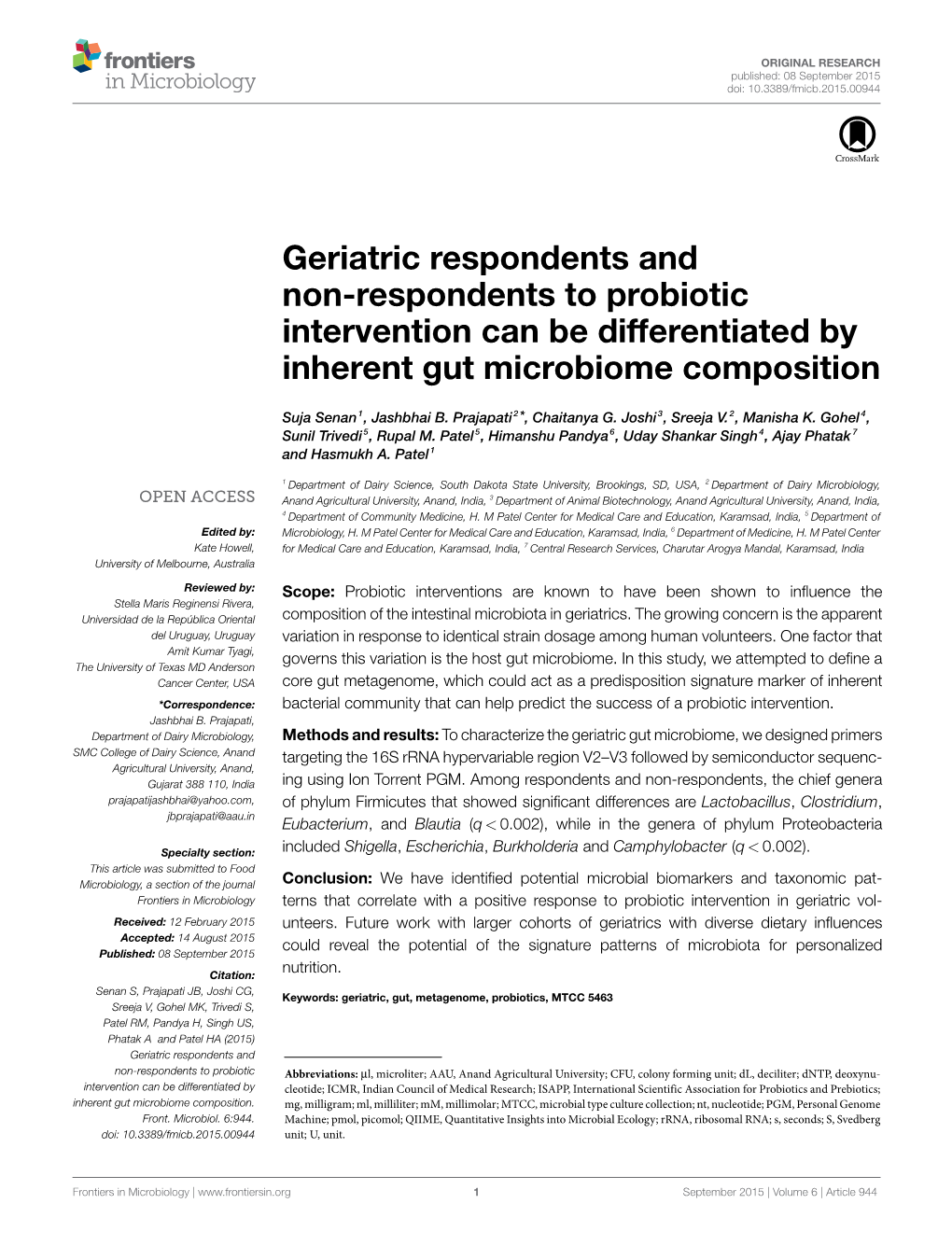 Geriatric Respondents and Non-Respondents to Probiotic Intervention Can Be Differentiated by Inherent Gut Microbiome Composition