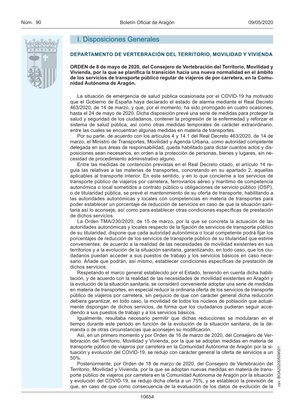 ORDEN De 8 De Mayo De 2020, Del Consejero De Vertebración Del