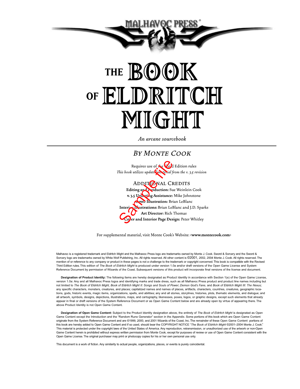 THE BOOK of ELDRITCH MIGHT an Arcane Sourcebook by Monte Cook