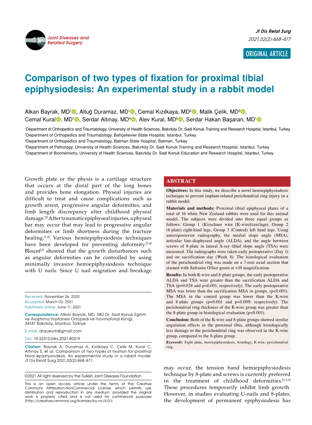 Comparison of Two Types of Fixation for Proximal Tibial Epiphysiodesis: an Experimental Study in a Rabbit Model