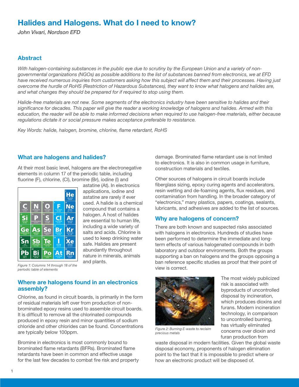 Halides and Halogens. What Do I Need to Know? John Vivari, Nordson EFD