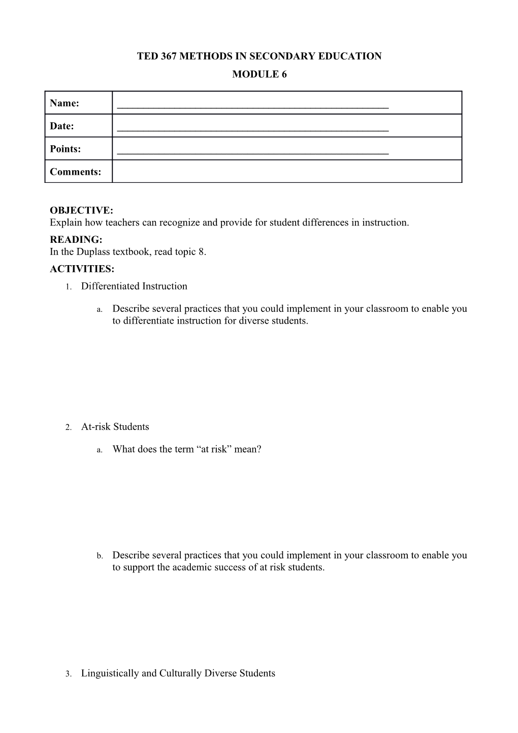 TED 356 Curriculum Modules