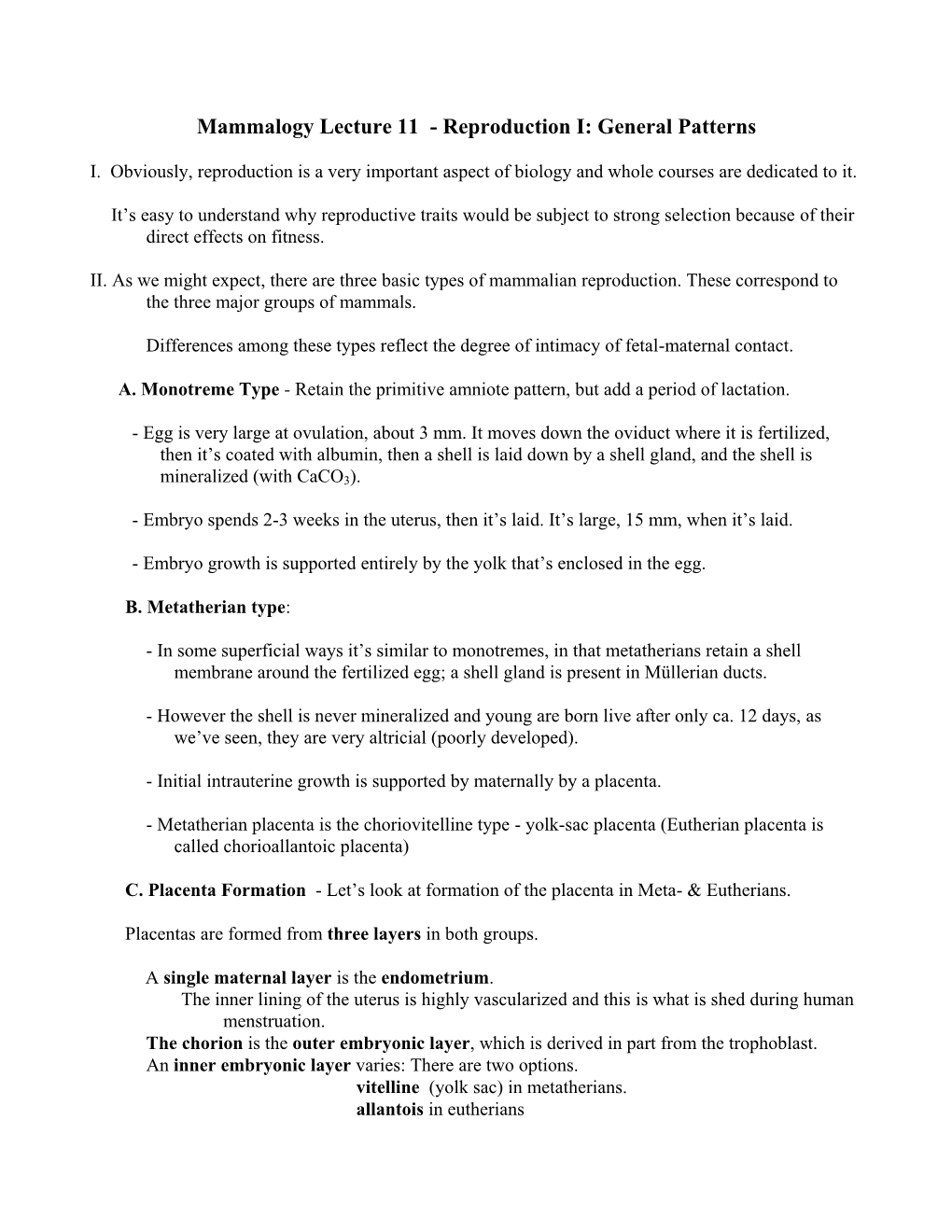 Mammalogy Lecture 12