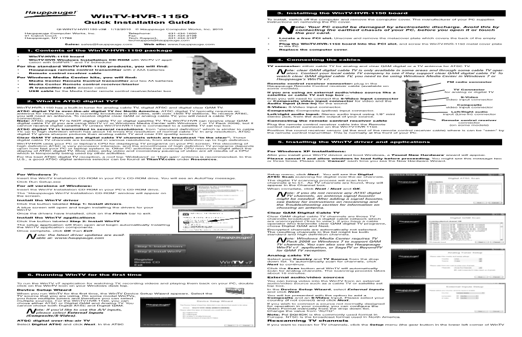 The Latest Wintv-HVR-1150 Software Can Be Found at Disappeared the Software Will Be Removed