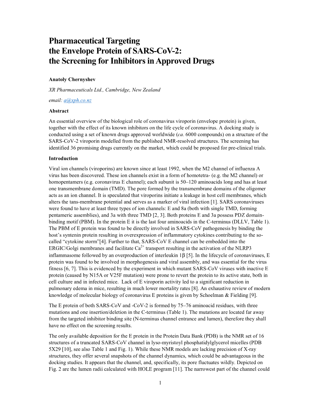 Pharmaceutical Targeting the Envelope Protein of SARS-Cov-2: the Screening for Inhibitors in Approved Drugs