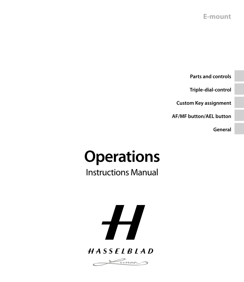 Operations Instructions Manual Table of Contents