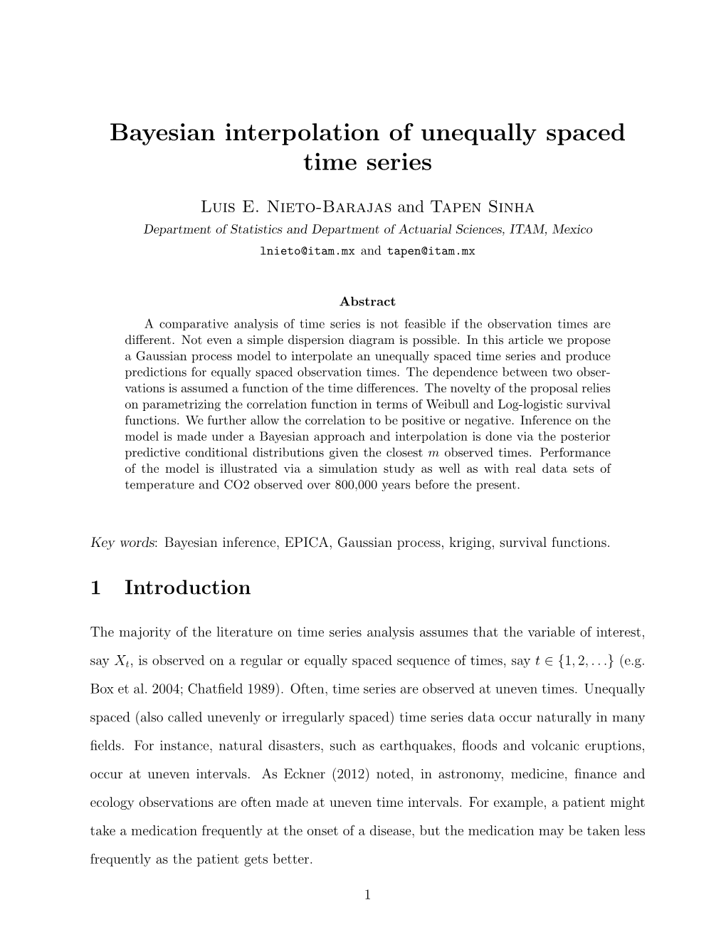 Bayesian Interpolation of Unequally Spaced Time Series