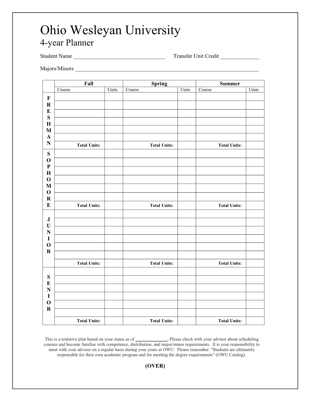 Four-Year Course Planning Chart