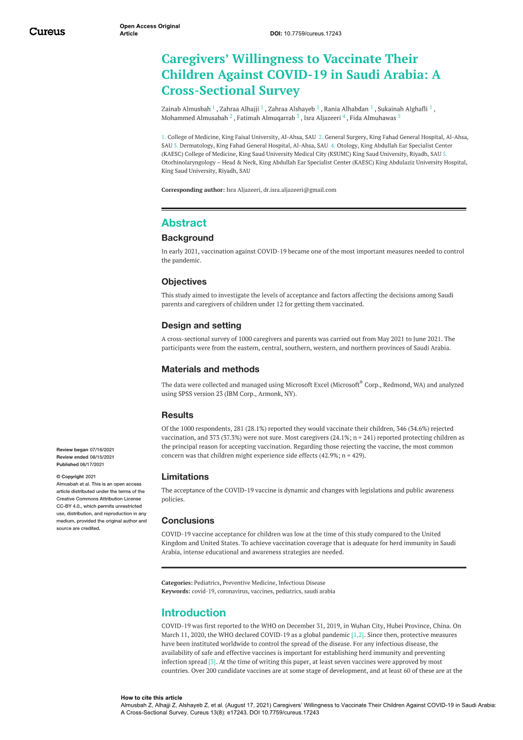 A Cross-Sectional Survey