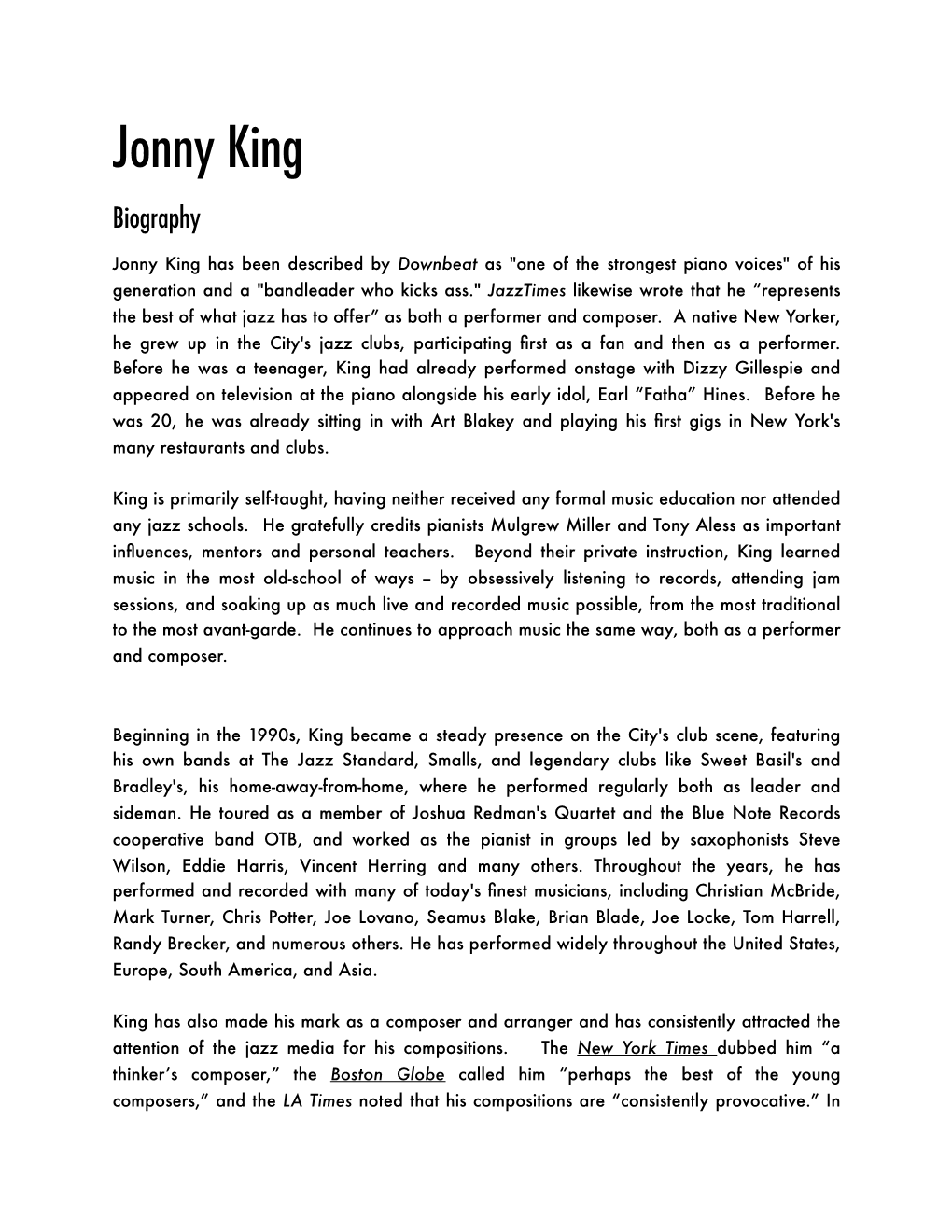 Jonny King — Biography