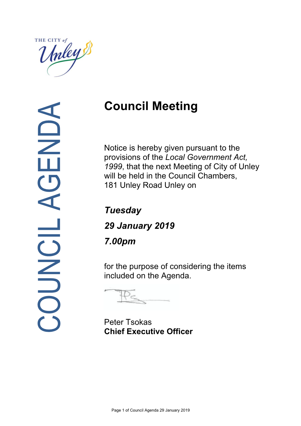 Council Agenda 29 January 2019