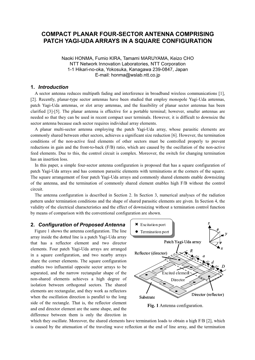 Compact Planar Four-Sector Antenna Comprising Patch Yagi-Uda Arrays in a Square Configuration