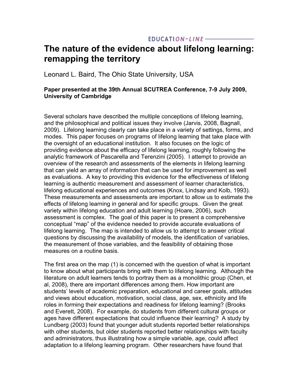 The Nature of the Evidence About Lifelong Learning: Remapping the Territory