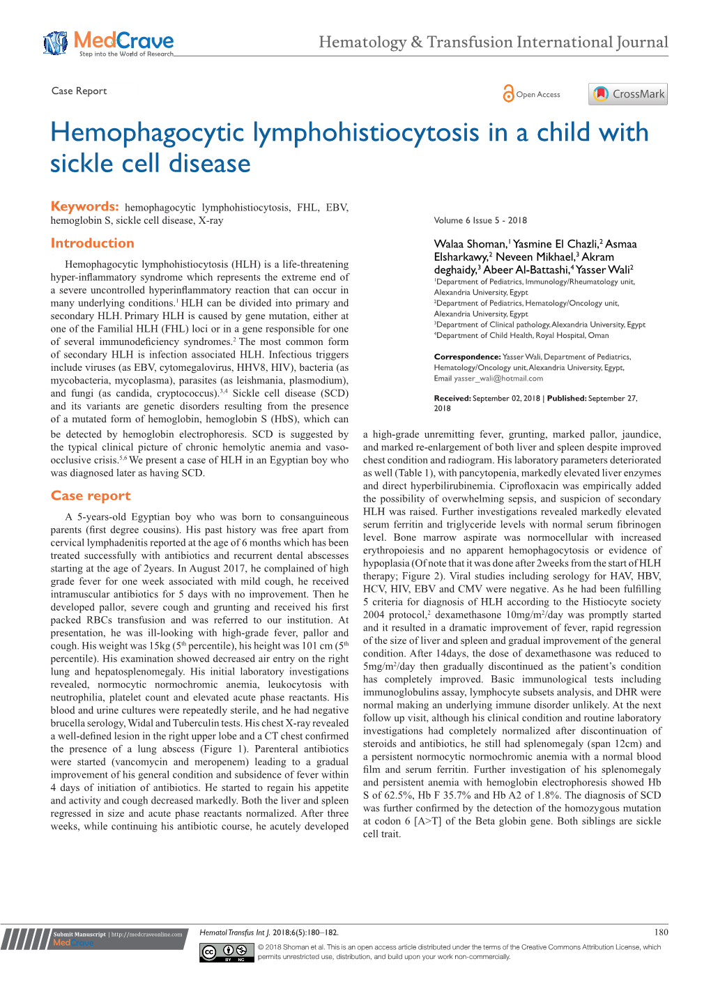 Hemophagocytic Lymphohistiocytosis in a Child with Sickle Cell Disease