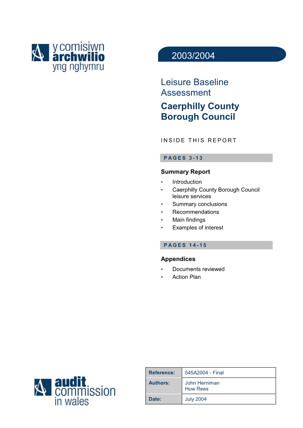 2003/2004 Leisure Baseline Assessment Caerphilly County Borough Council