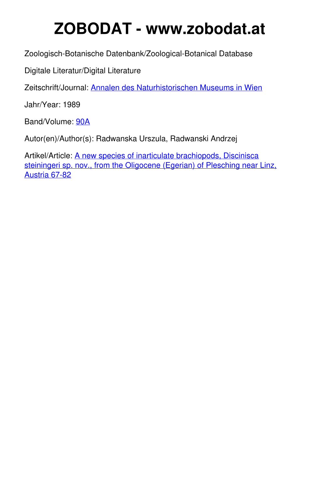 A New Species of Inarticulate Brachiopods, Discinisca Steiningeri Sp