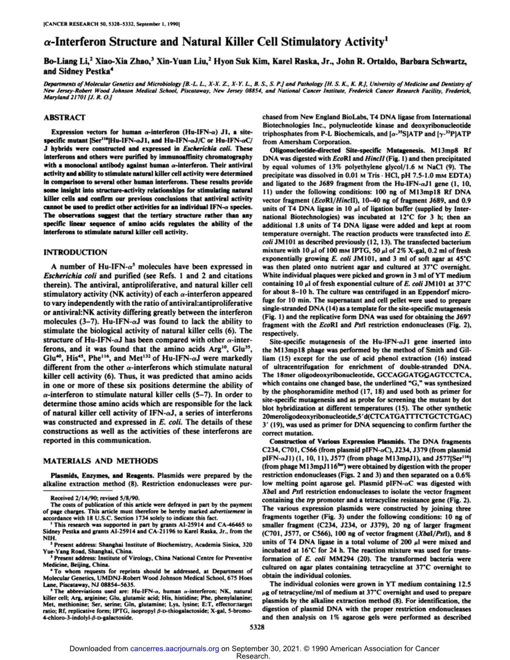 A-Interferon Structure and Natural Killer Cell Stimulatory Activity1