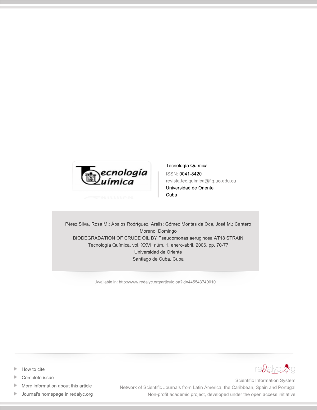 Redalyc.BIODEGRADATION of CRUDE OIL by Pseudomonas