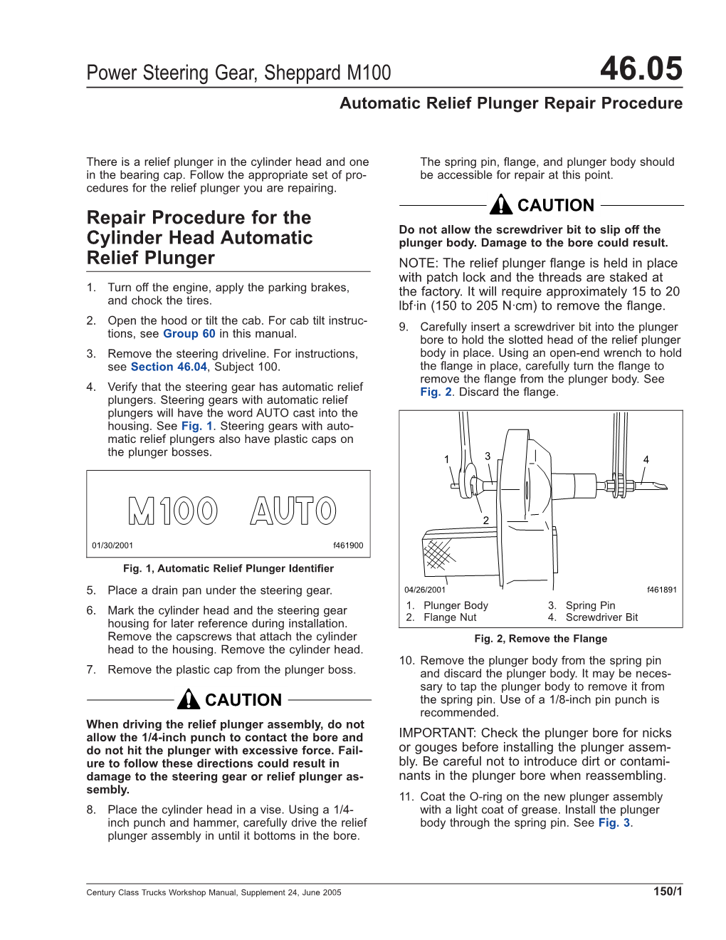 Power Steering Gear, Sheppard M100 46.05 Automatic Relief Plunger Repair Procedure