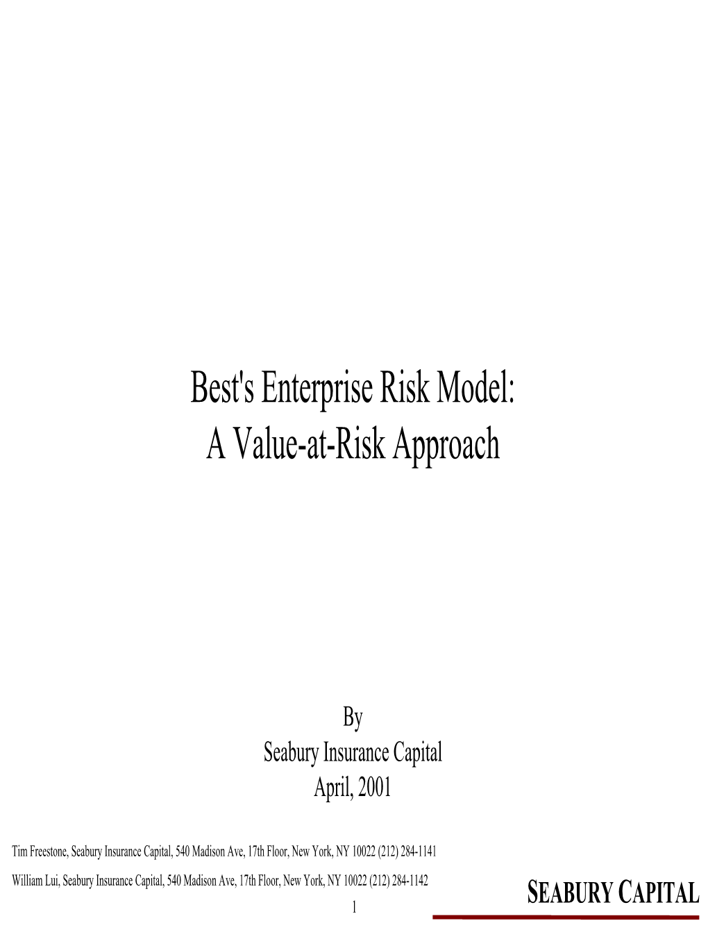 Best's Enterprise Risk Model: a Value-At-Risk Approach