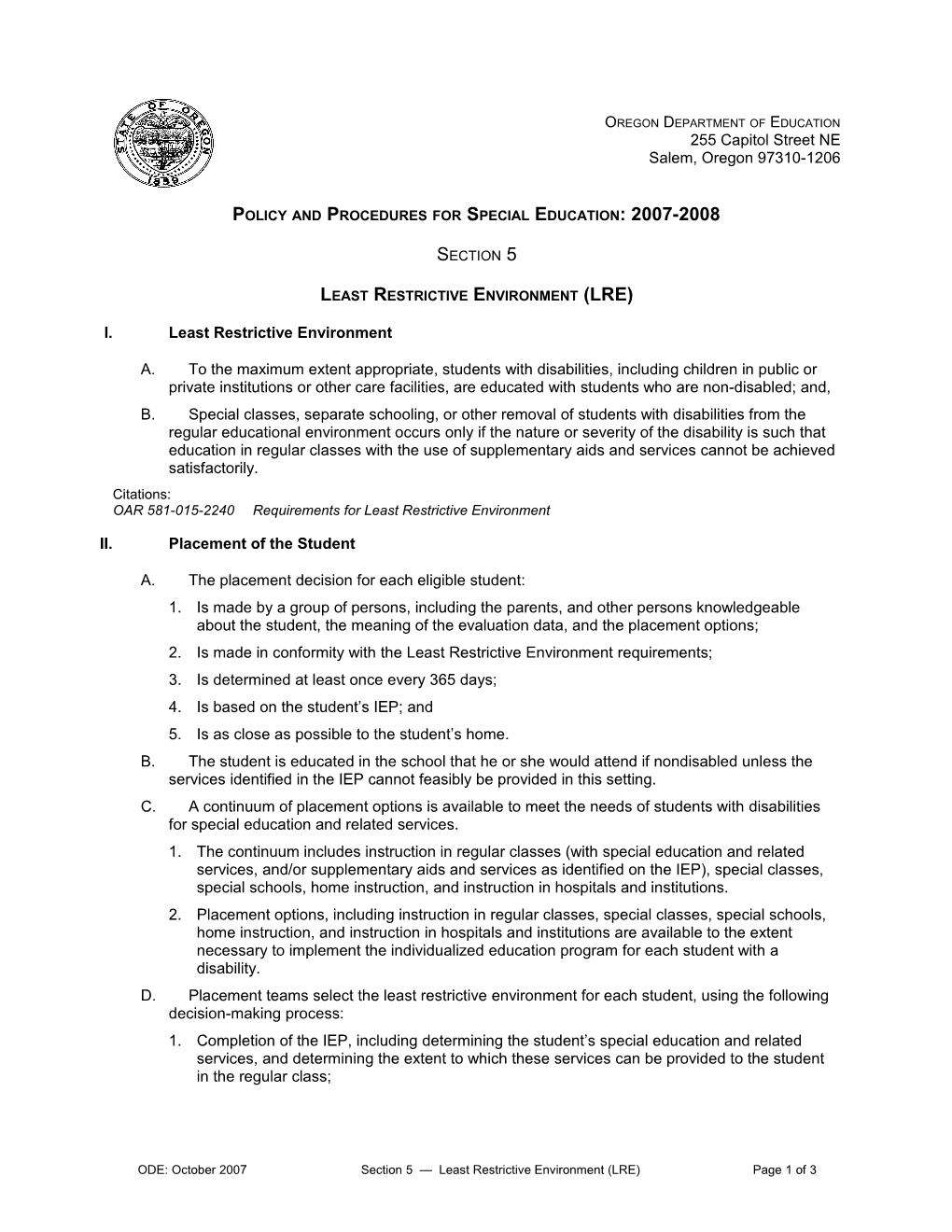 Section 5: Least Restrictive Environment