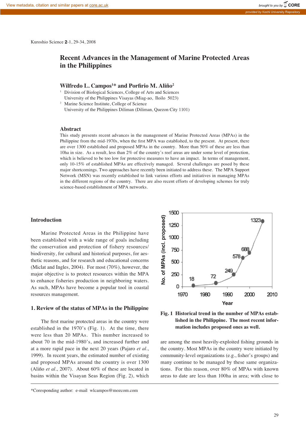 Recent Advances in the Management of Marine Protected Areas in the Philippines