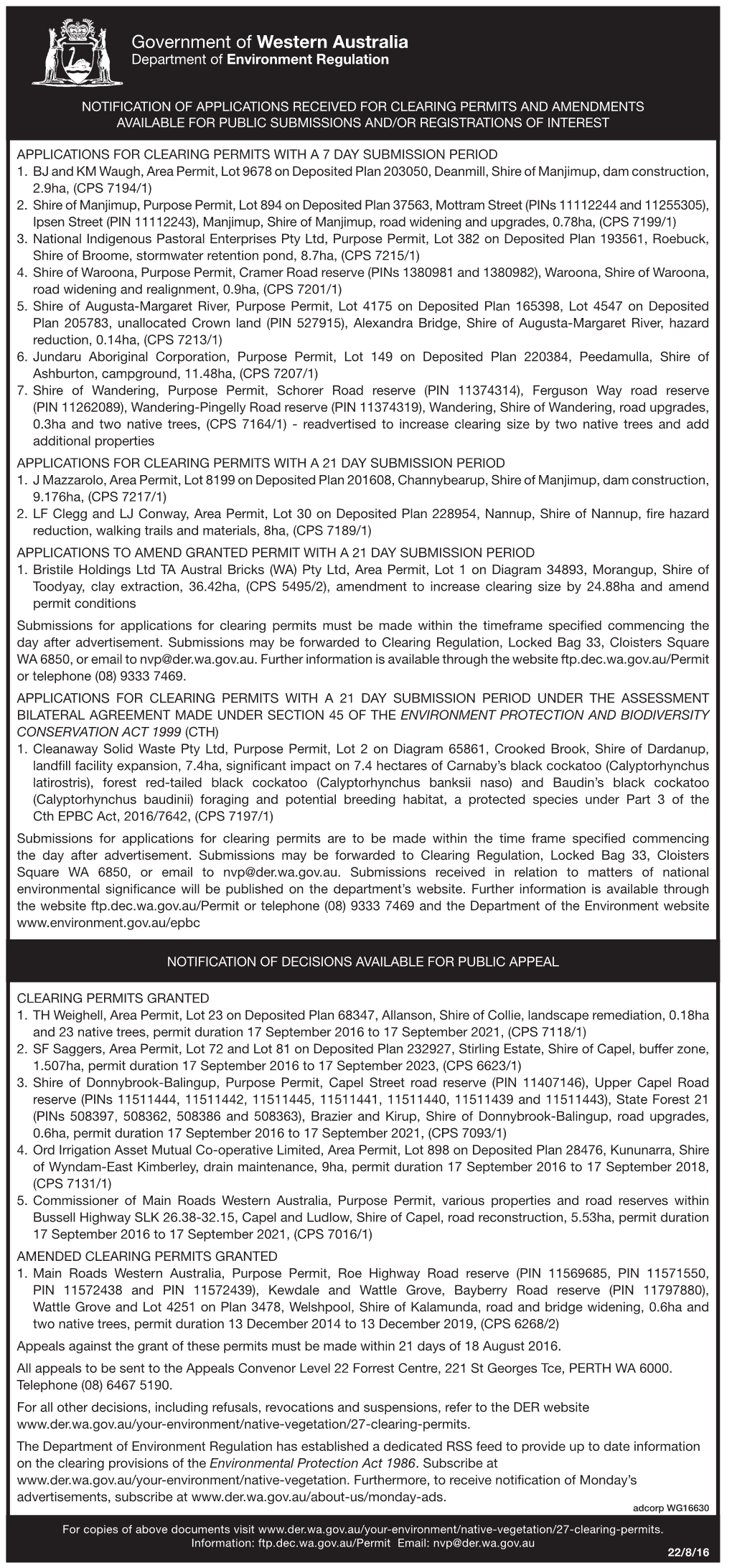 Government of Western Australia Department of Environment Regulation