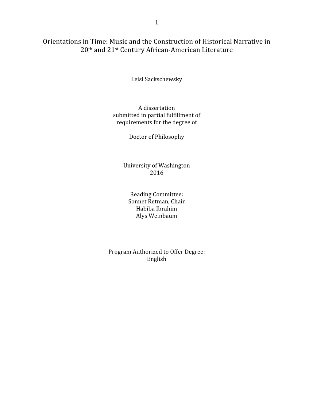 Music and the Construction of Historical Narrative in 20Th and 21St Century African-American Literature