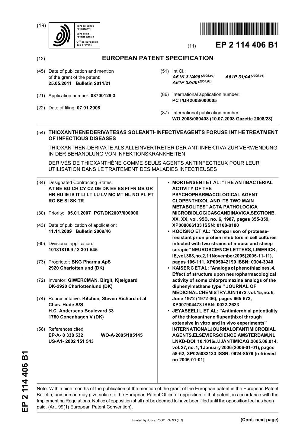 Thioxanthene Derivates As Sole Anti-Infective Agents